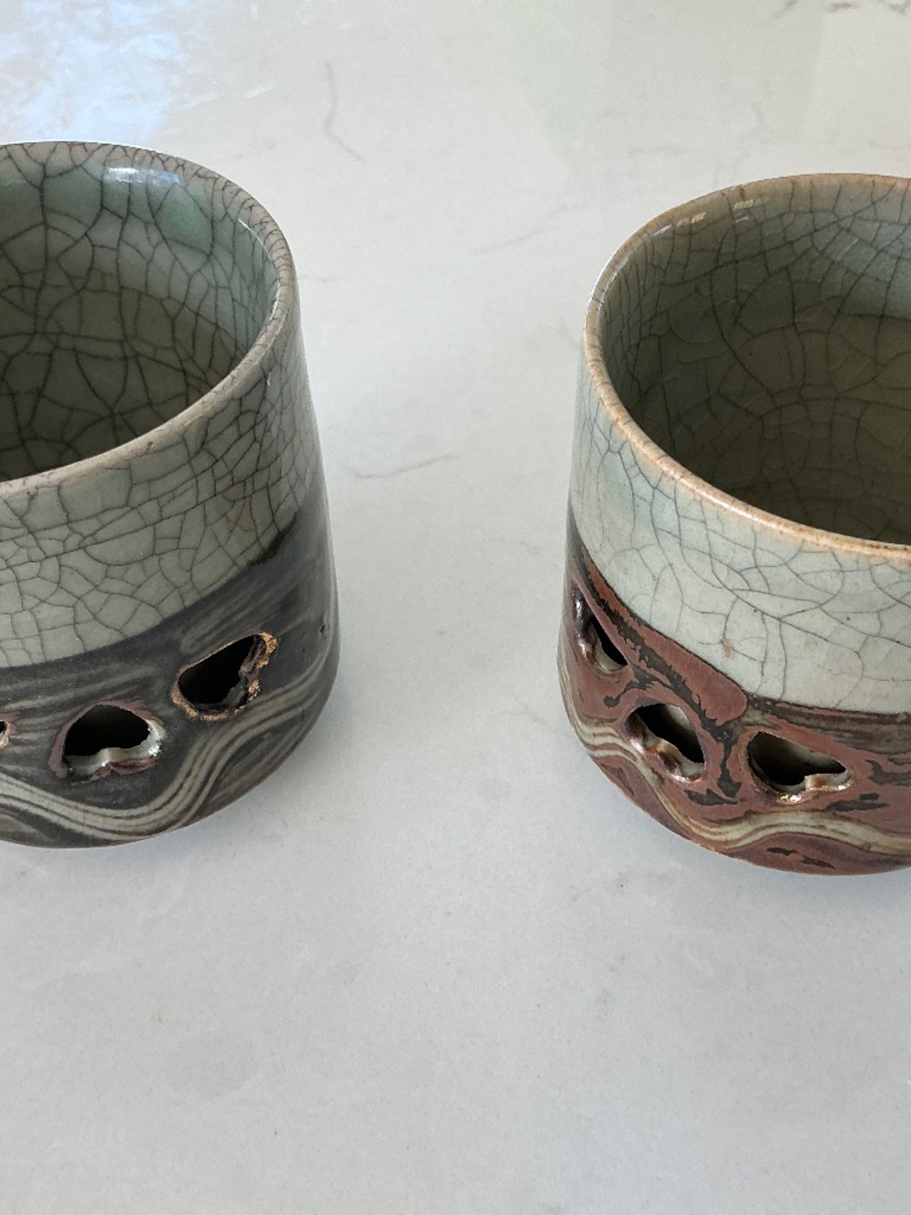 Vintage Somayaki Double Walled Ceramic Japanese Tea cups
